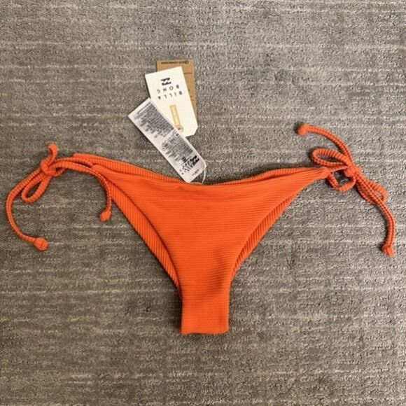 Billabong Tan Lines Side Tie Tanga Textured Orange Bikini Bottoms Large NWT - Picture 1 of 9